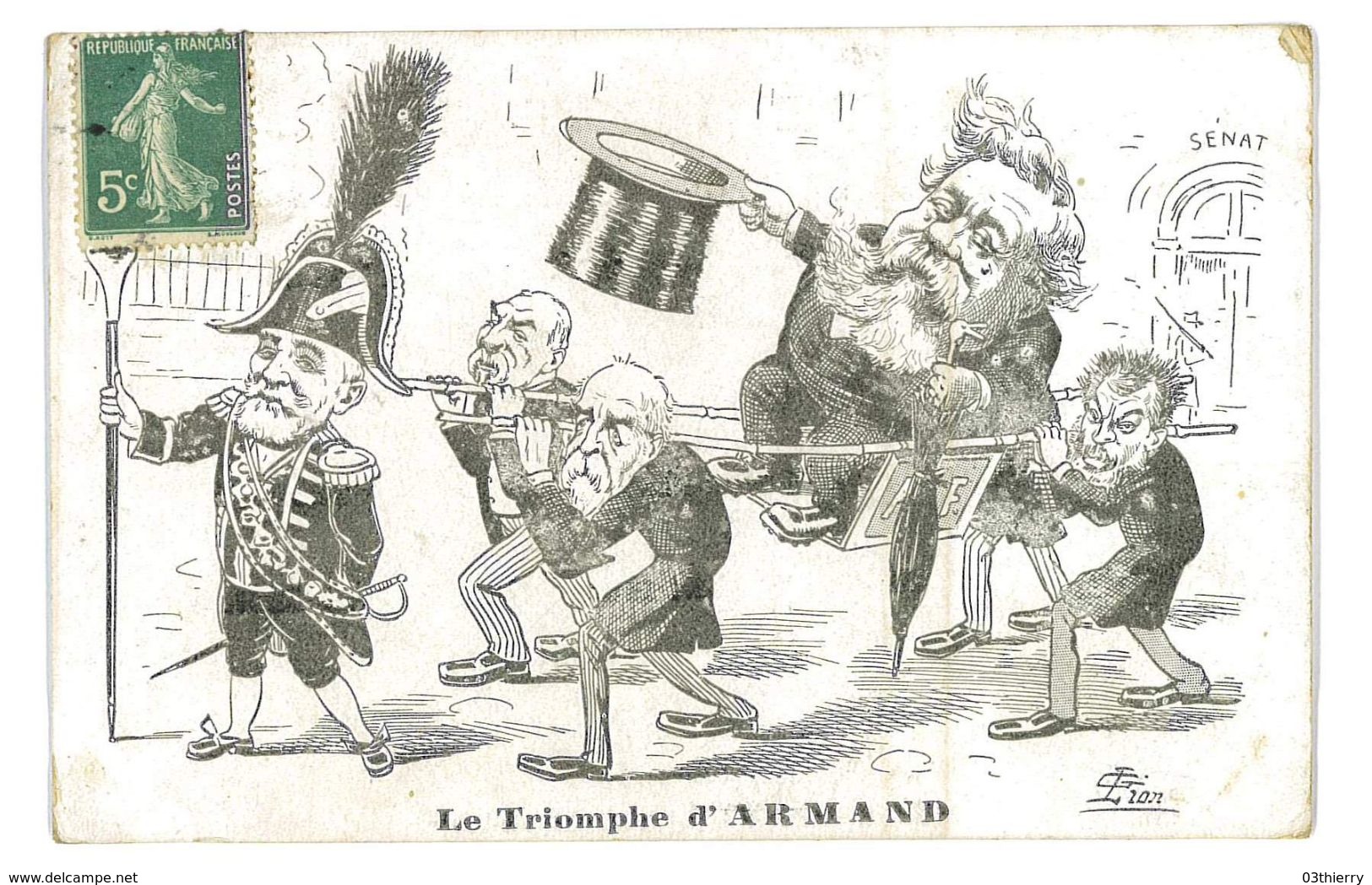 CPA G. LION LE TRIOMPHE D'ARMAND Fallieres Loubet Caricature Politique Satirique Illustrateur 1907 - Lion