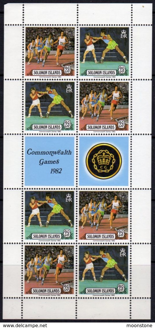 Solomon Islands 1982 25c Commonwealth Games Sheetlet Of 8 + 2 Labels, MNH, SG 473/4 (B) - Salomoninseln (Salomonen 1978-...)