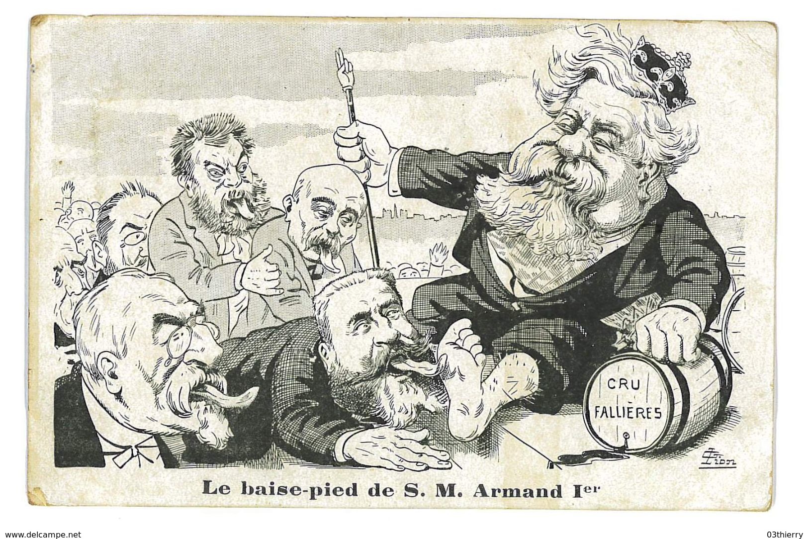 CPA DESSIN G. LION LE BAISE-PIED DE S.M. ARMAND 1er Fallieres Caricature Politique Satirique Illustrateur - Lion