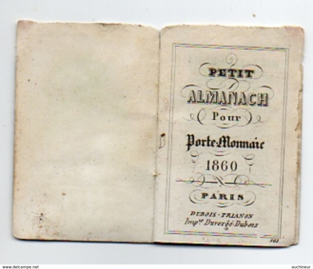 RARE Calendrier De Poche 1860, Petit Almanach Paris Dubois Trianon 4,1 X 6,1 Cm (en L'état - Petit Format : ...-1900