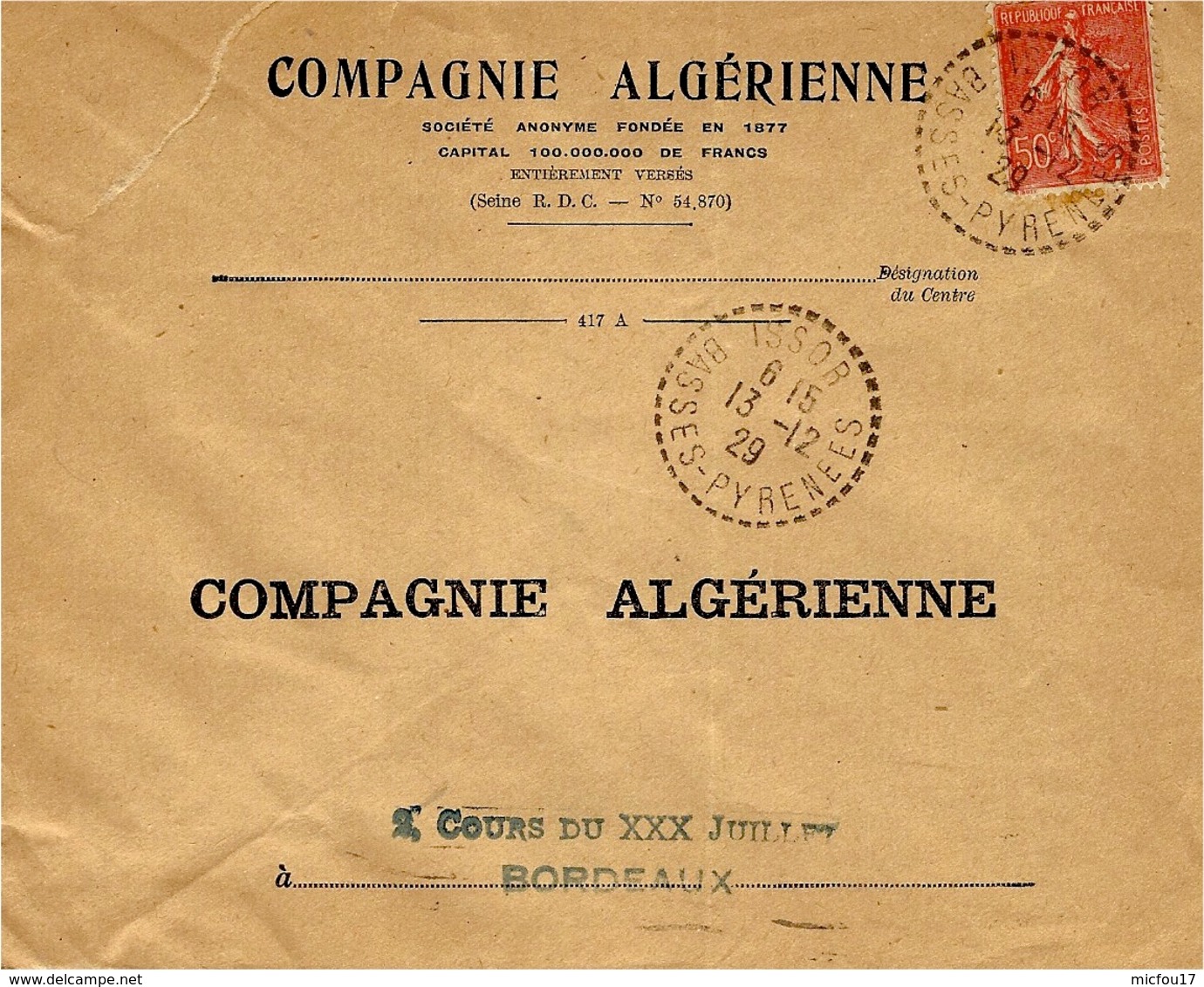 1931- Enveloppe  De  ISSOR  ( Bses Pyrénées ) Cad  Facteur Receveur 1 Cercle Pointillé - 1921-1960: Période Moderne