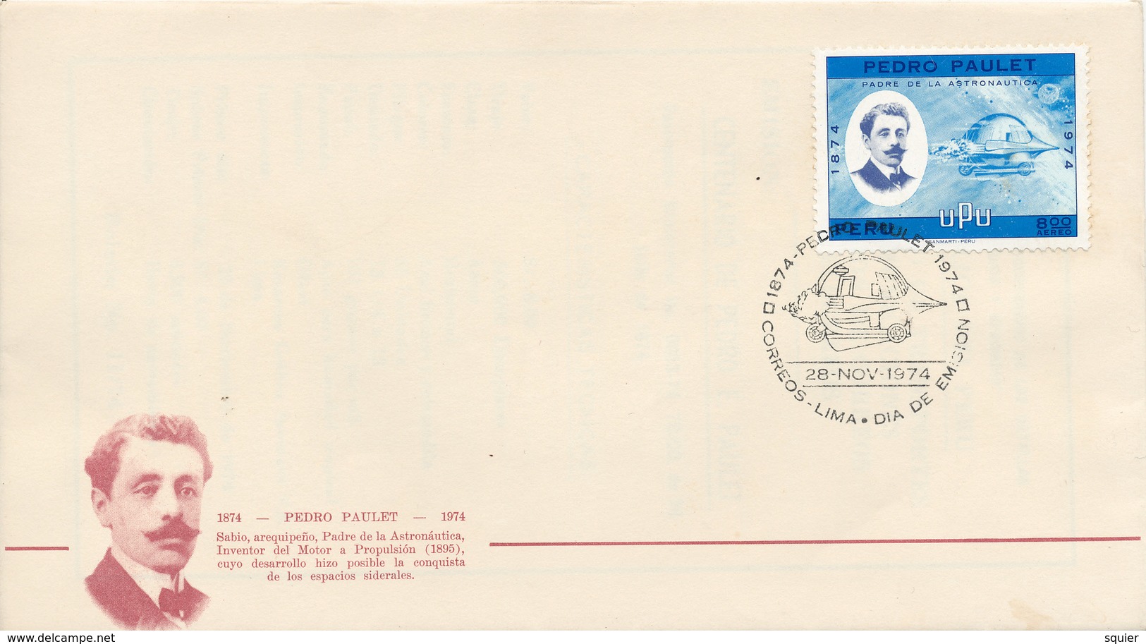 FDC, Peru, Pedro Paulet, Astronautica, 1974 - Peru