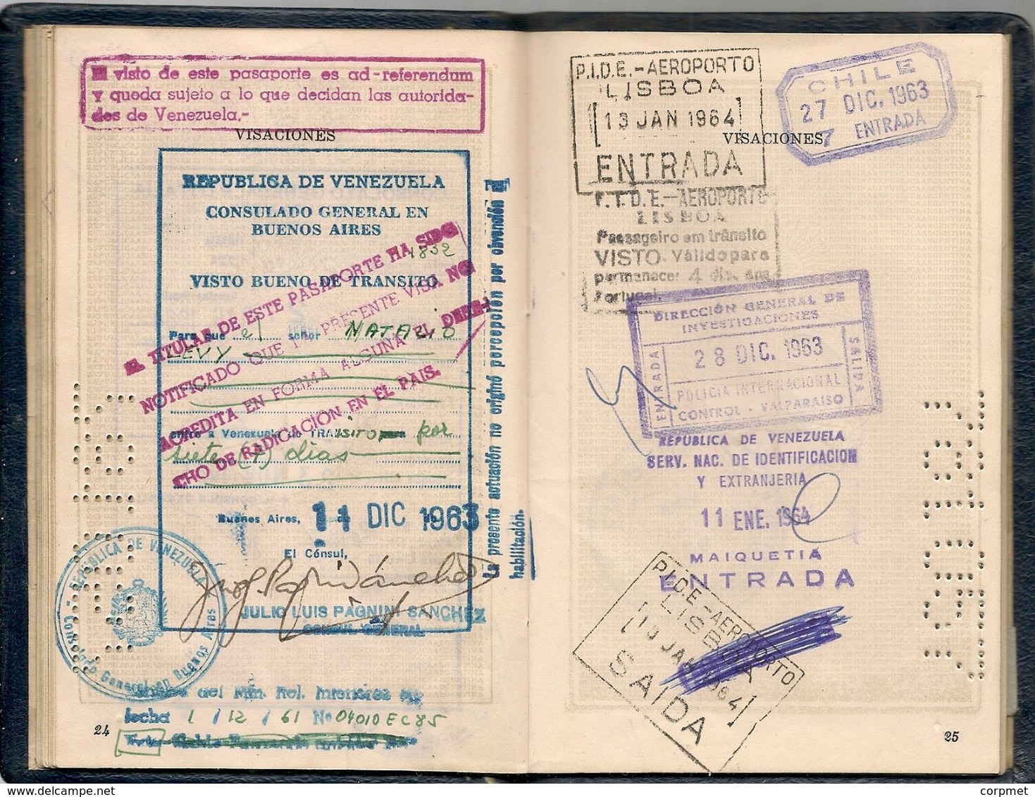 ARGENTINA 1956 PASSPORT- PASSEPORT -multiple VISAS and STAMPS  ISRAEL - POLAND - TURKEY - VENEZUELA -USA - BRASIL- AUSTR