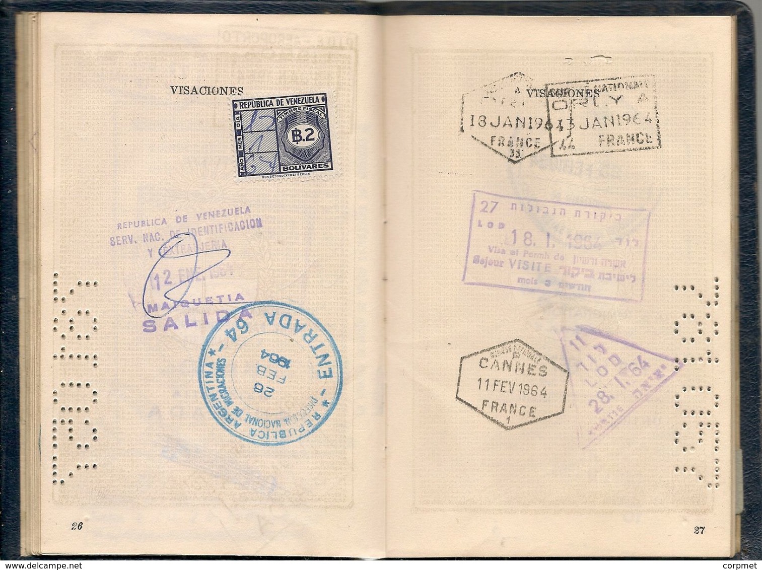 ARGENTINA 1956 PASSPORT- PASSEPORT -multiple VISAS and STAMPS  ISRAEL - POLAND - TURKEY - VENEZUELA -USA - BRASIL- AUSTR