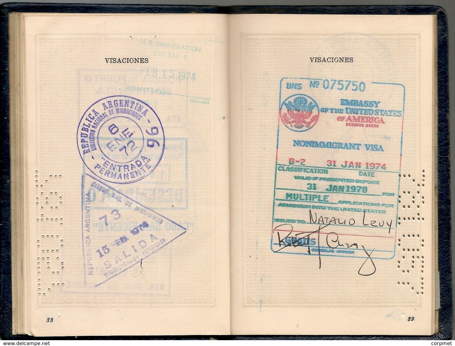 ARGENTINA 1956 PASSPORT- PASSEPORT -multiple VISAS and STAMPS  ISRAEL - POLAND - TURKEY - VENEZUELA -USA - BRASIL- AUSTR