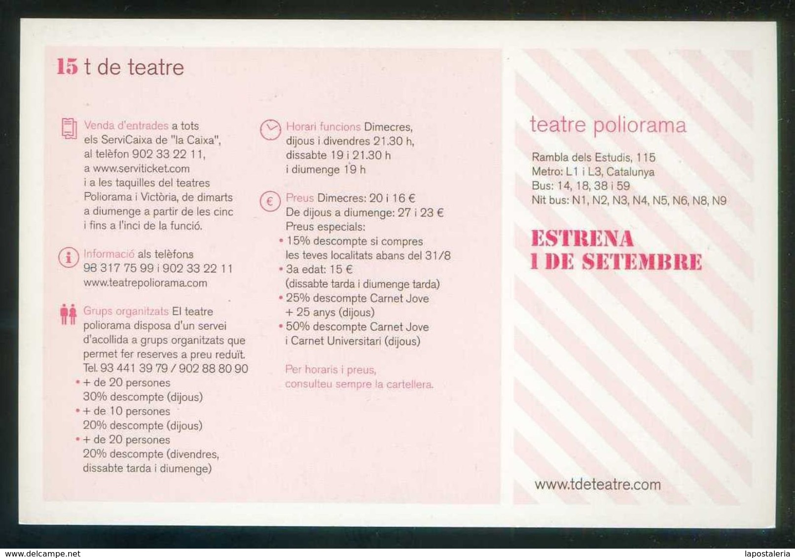 Barcelona. *Teatre Poliorama. T De Teatre. 15* Impreso Flyer. Ver Dorso. - Otros & Sin Clasificación