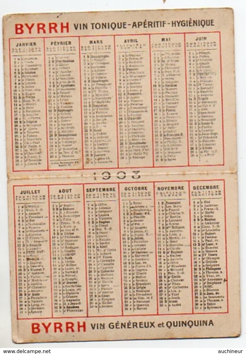 Calendrier De Poche 1903, Byrrh à 2 Volets - Kleinformat : 1901-20