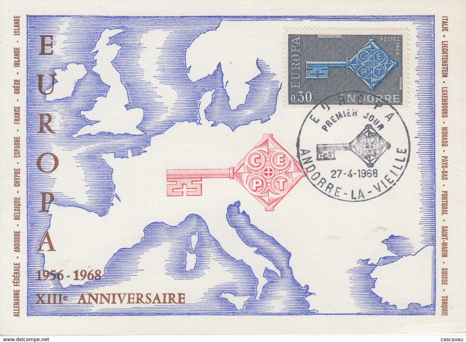 Carte  Maximum  1er  Jour   ANDORRE    EUROPA    1968 - Maximumkaarten