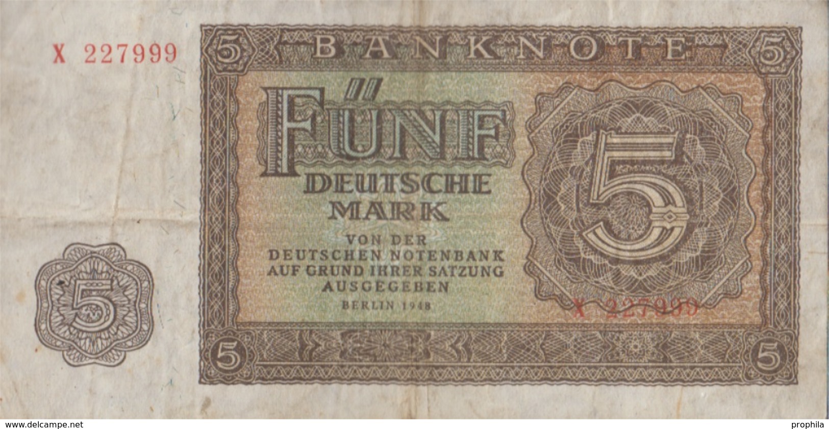 DDR Rosenbg: 342a, KN 6stellig, Davor Ein Buchstabe Gebraucht (III) 1948 5 Deutsche Mark (9167016 - Other & Unclassified