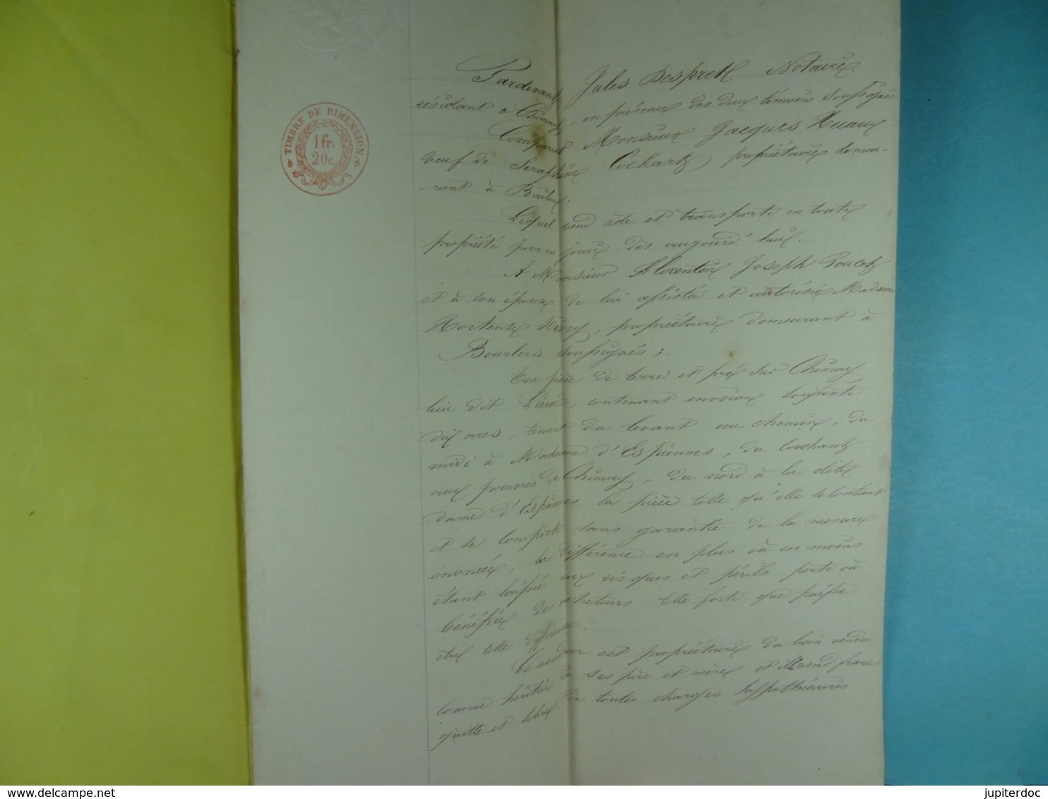 Acte Notarié 1856 Vente Huaux De Baileux à Poucet De Bourlers /13/ - Manuscrits