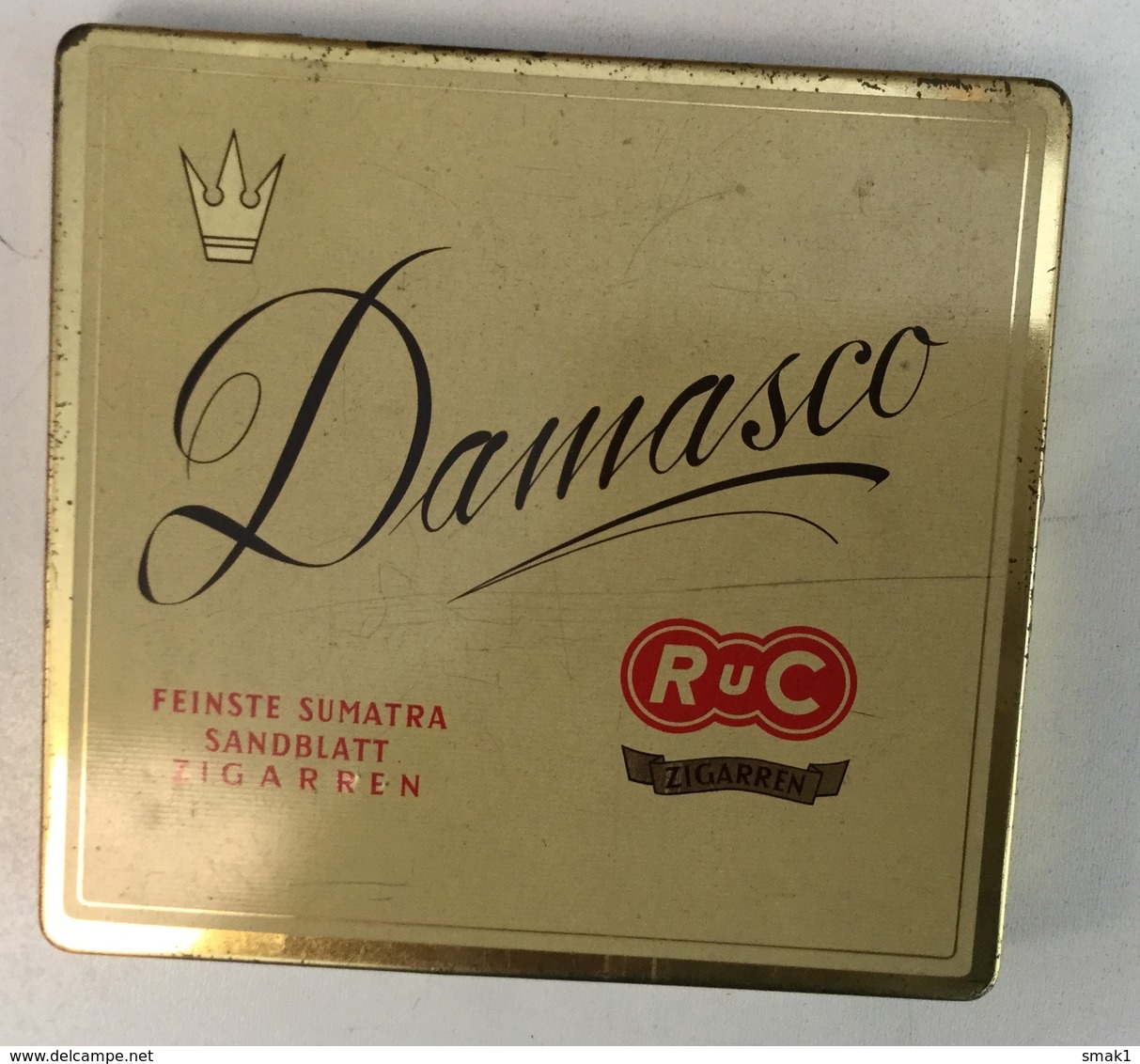 EMPTY  TOBACCO  BOX    TIN     DAMASCO   FEINSTE SUMATRA SANDBLATT - Empty Tobacco Boxes