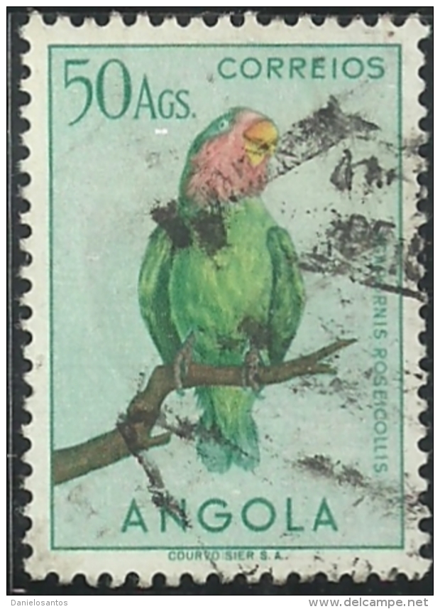 Angola 1951 Birds In Natural Colors A31 Rosy Faced Lovebird Canc - Paons