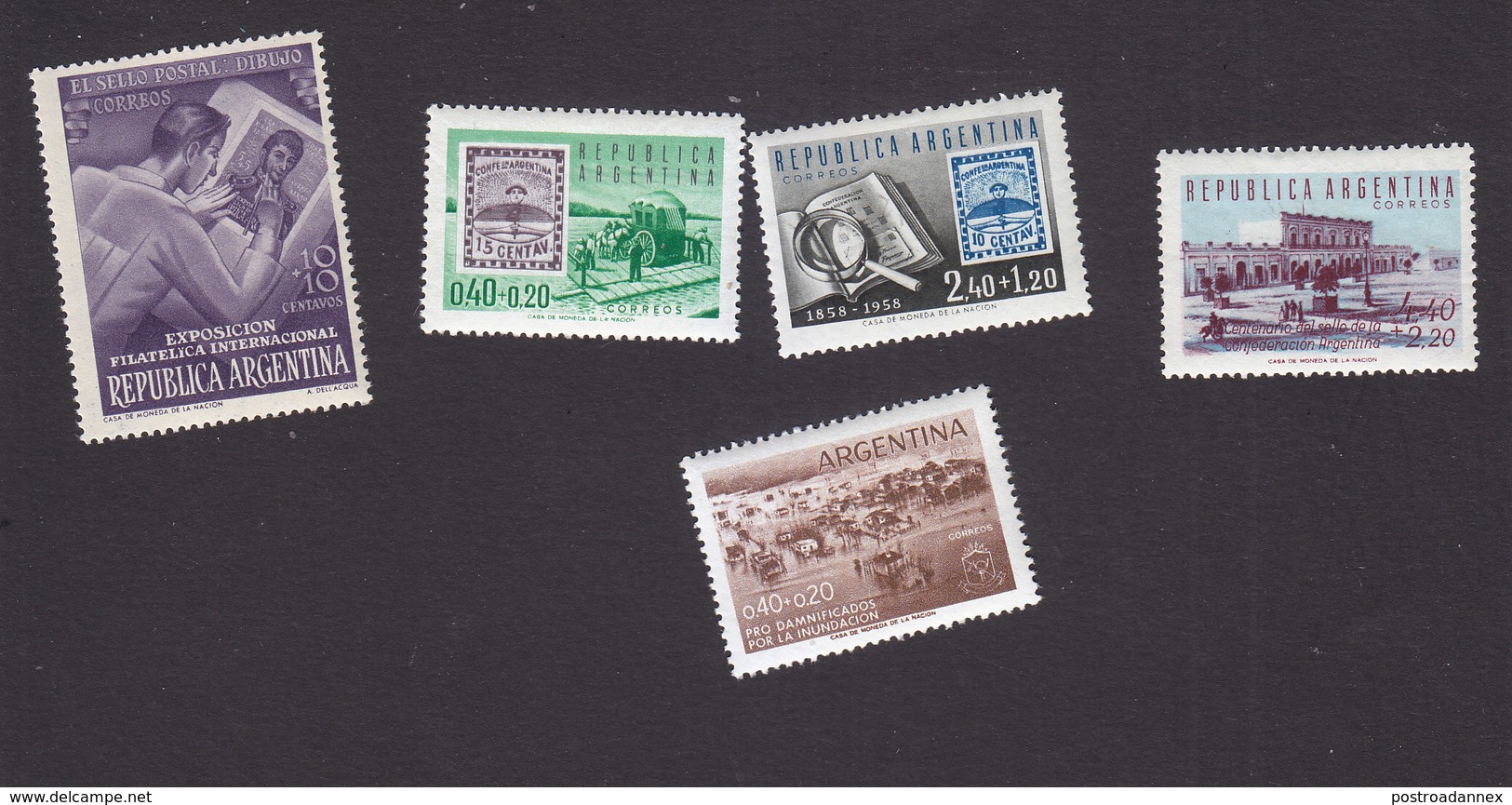 Argentina, Scott #B12, B14-B17, Mint Hinged, Stamp Designing, Postal System, Flood, Issued 1950-58 - Ongebruikt