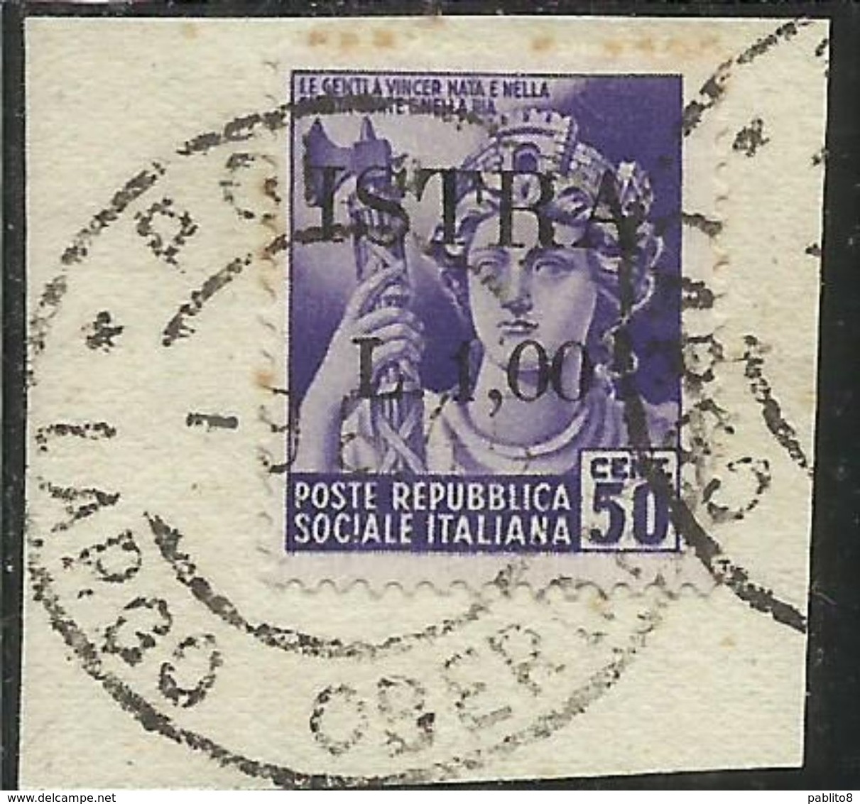 OCCUPAZIONE JUGOSLAVIA IUGOSLAVIA ISTRA ISTRIA POLA 1945 SOPRASTAMPATO D'ITALIA ITALY 1 LIRA SU 50 C USATO USED - Joegoslavische Bez.: Trieste