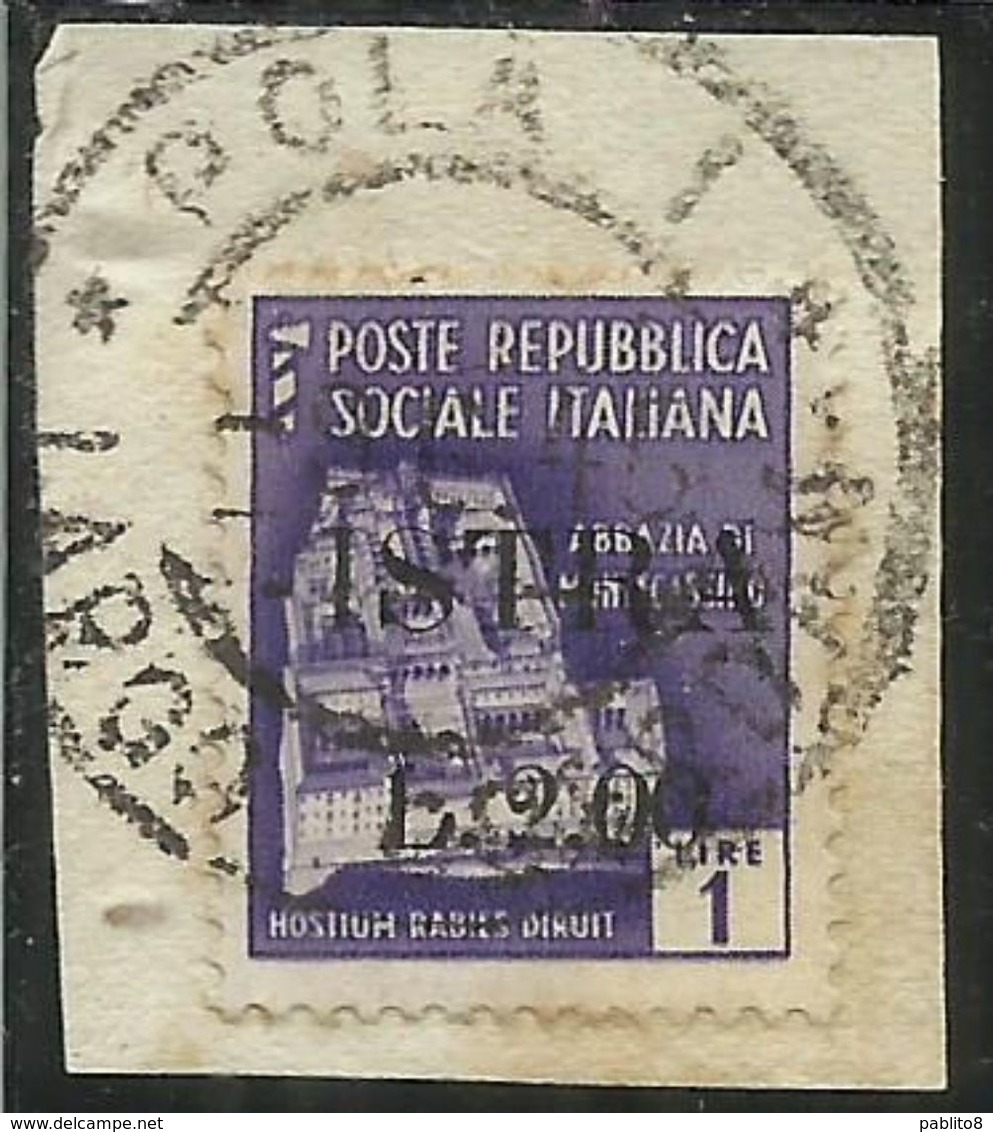 OCCUPAZIONE JUGOSLAVIA IUGOSLAVIA ISTRA ISTRIA POLA 1945 SOPRASTAMPATO D'ITALIA ITALY LIRE 2 SU 1 L. USATO USED - Occ. Yougoslave: Trieste