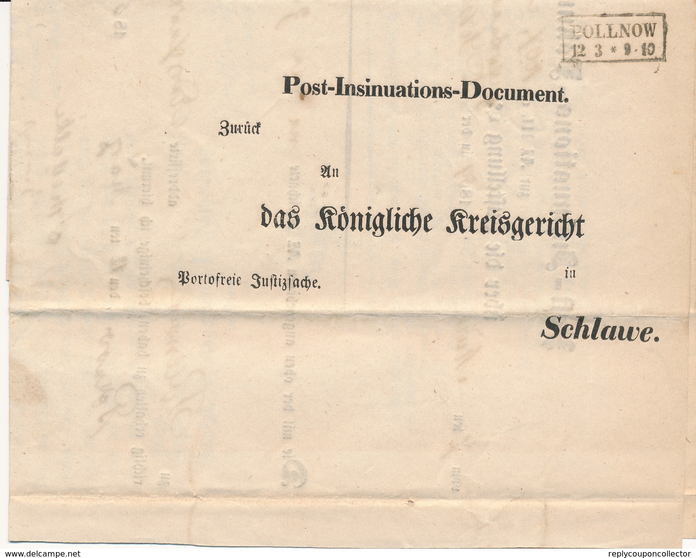 VORPHILA /  POLLNOW (Polanow) -  1859 , Post-Insinuations-Document An Das Königliche Kreisgericht In SCHLAWE (Slawno) - Sonstige & Ohne Zuordnung