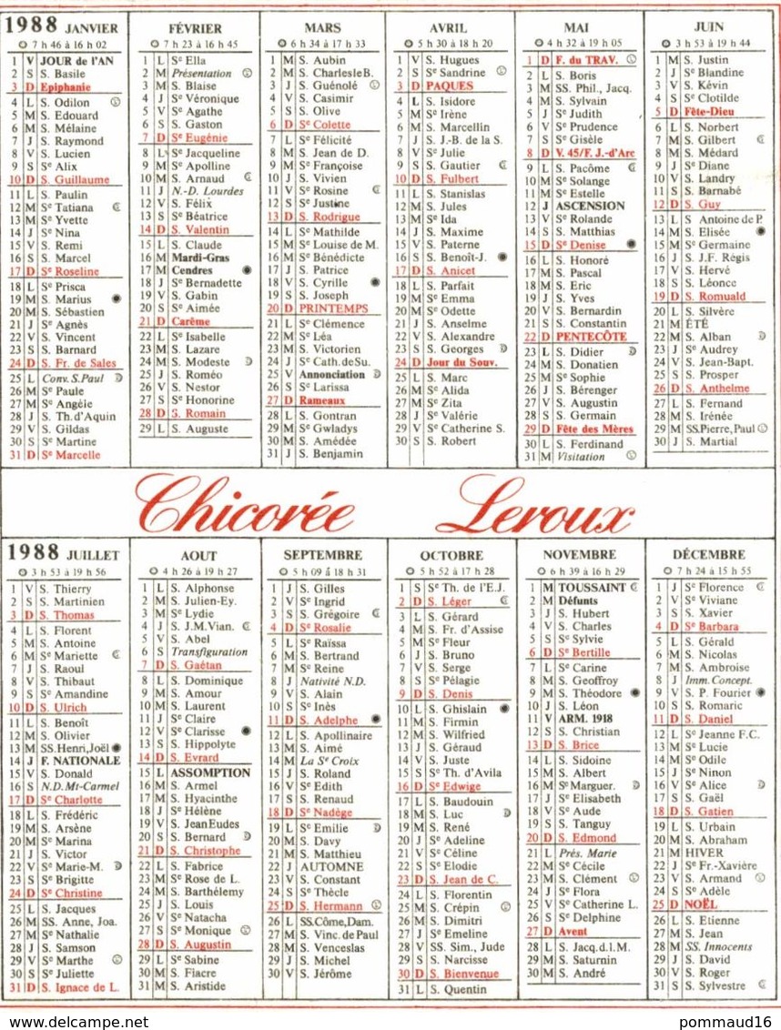 Calendrier 1988 Imagerie Leroux 1890 - Petit Format : 1981-90