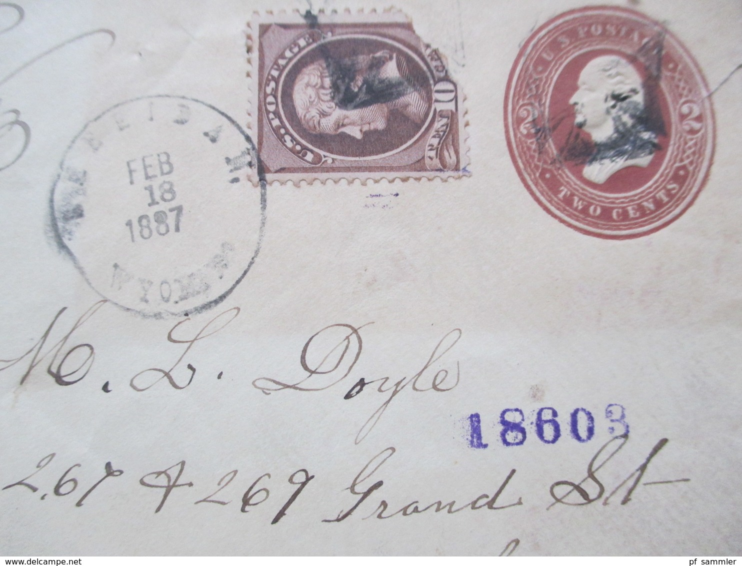 USA 1887 Ganzsache / Umshlag Mit Zusatzfrankatur Nr. 41 Mit Interessantem Stempel Fancy Cancel / Killer?!? Kreuz - Brieven En Documenten