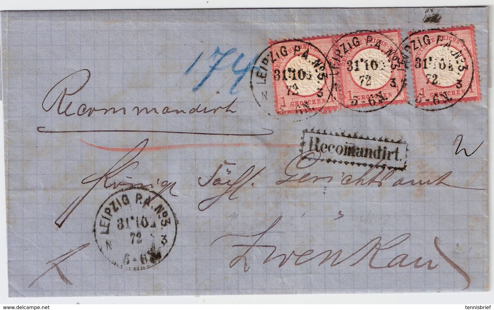 DR, 1872, Reko-Brief " Leipzig "    , #a278 - Briefe U. Dokumente