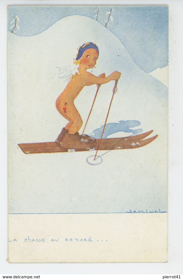 SAMIVEL - Jolie Carte Fantaisie Fillette Angelot Nue Sur Skis "La Chasse Au Renard " - Samivel