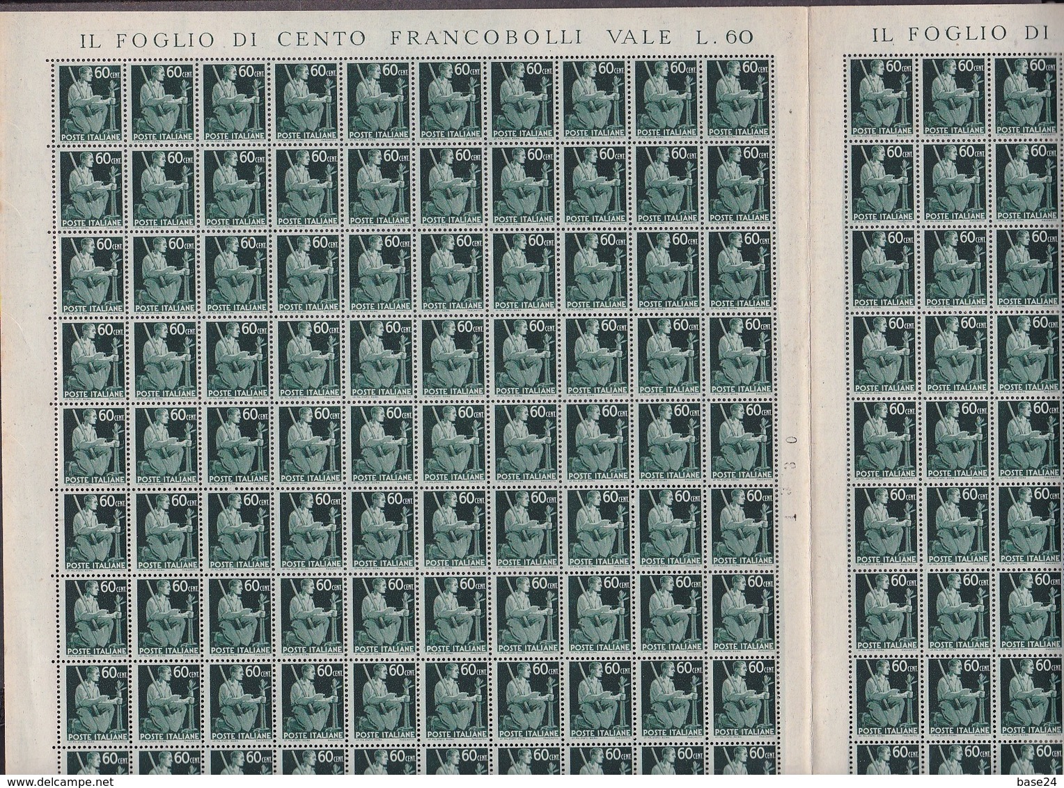 1945 1948 Italia Repubblica DEMOCRATICA 60 CENT 200 Valori In Doppio Foglio MNH** Double Sheet - Feuilles Complètes