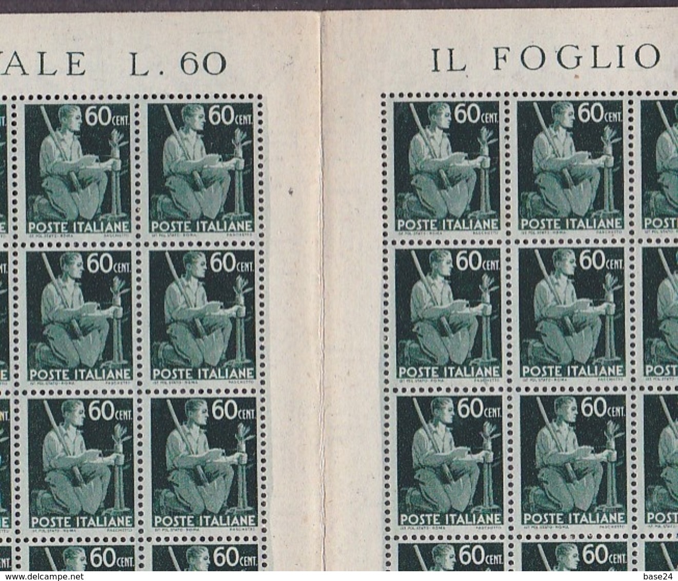 1945 1948 Italia Repubblica DEMOCRATICA 60 CENT 200 Valori In Doppio Foglio MNH** Double Sheet - Feuilles Complètes