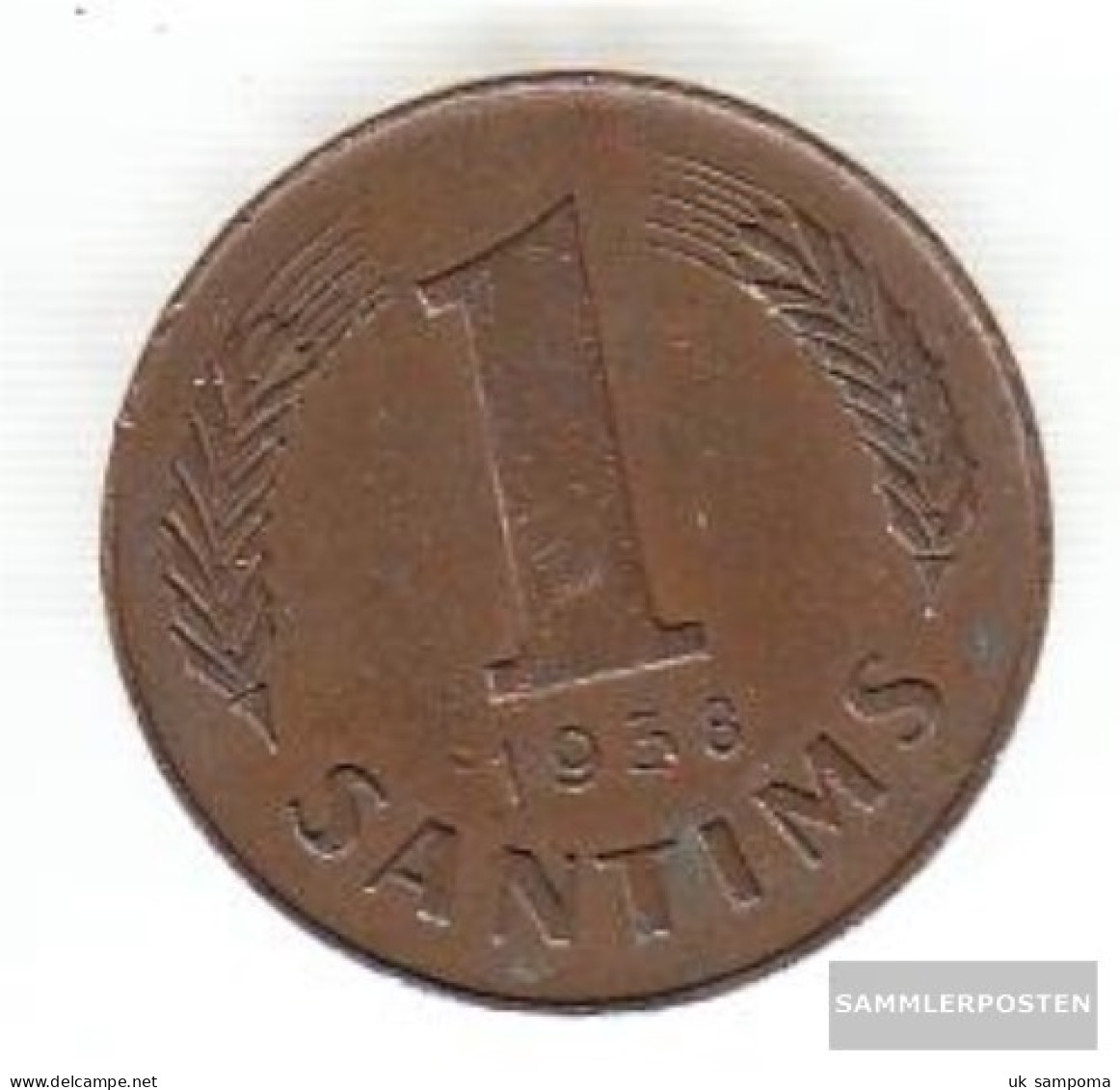 Latvia Km-number. : 10 1938 Very Fine Bronze Very Fine 1938 1 Santims Crest - Latvia