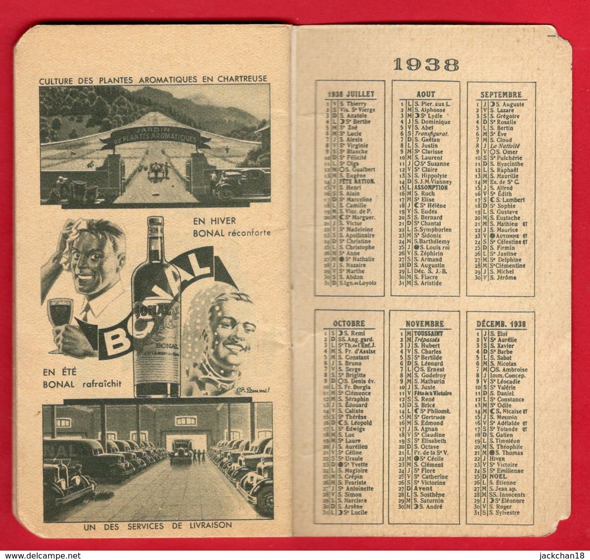 -- CARNET CALENDRIER DE POCHE PUBLICITAIRE - BONAL Gentiane - Quina - Ouvre L'appétit -- - Petit Format : 1921-40