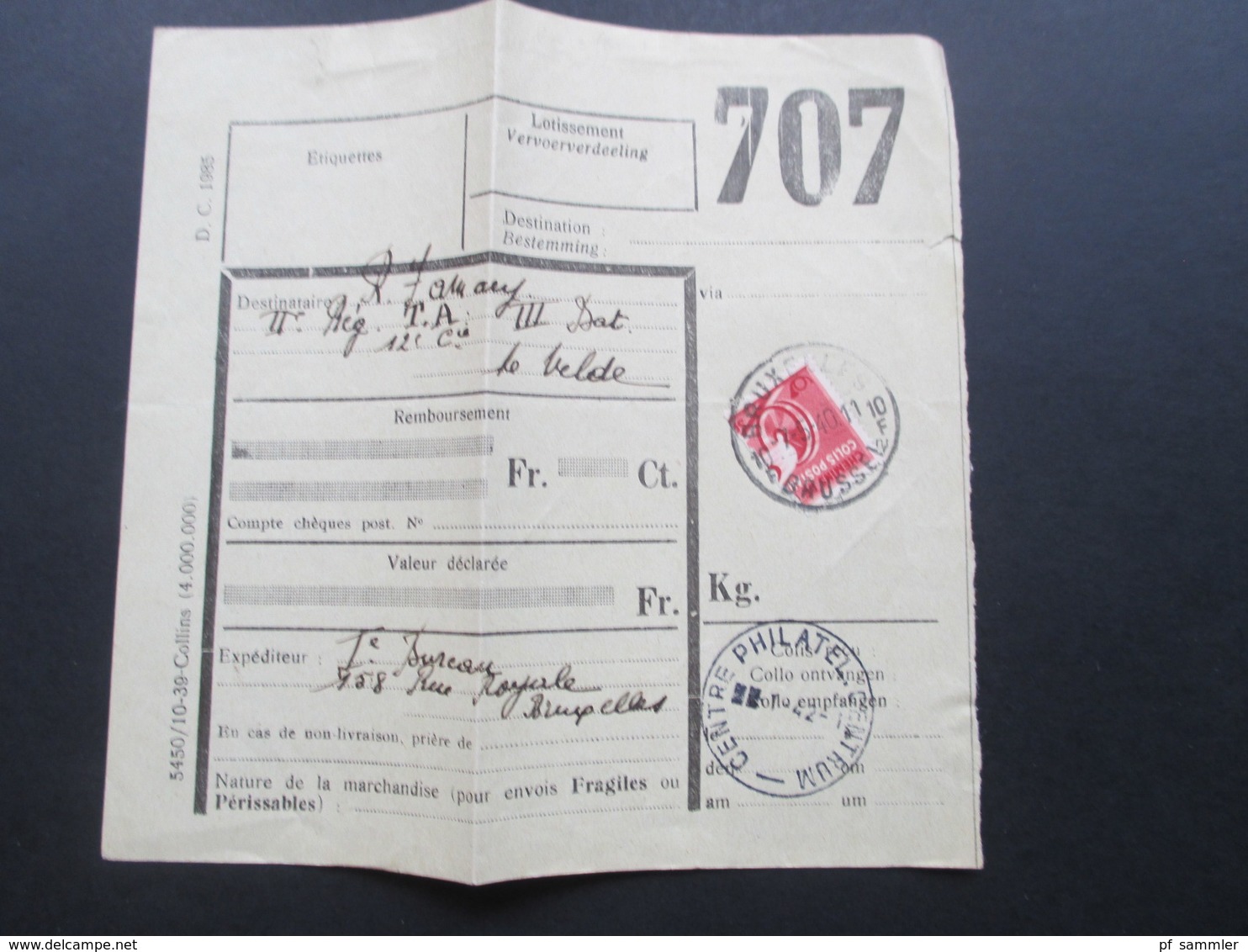 Belgien 1940 und 42 Postpaketmarke Nr. 13 Halbierung zu Militärzwecken!! Paketkarten ?!?