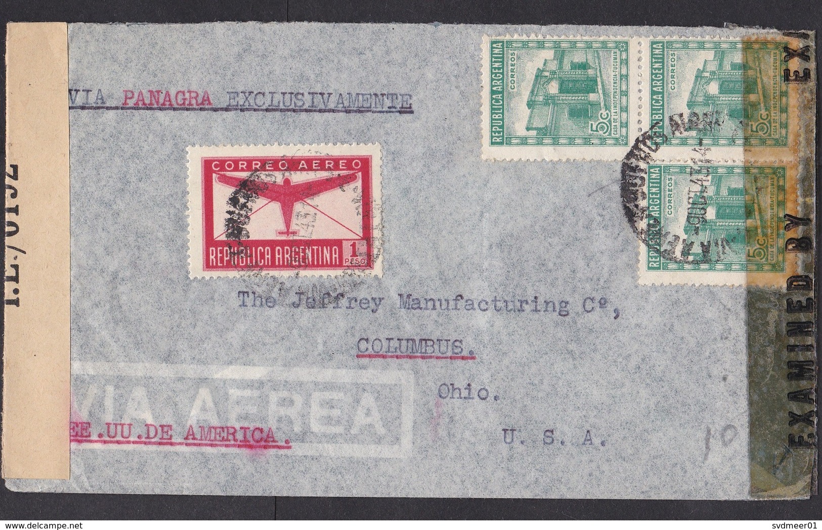 Argentina: Airmail Cover To USA, 1943, 4 Stamps, Double Censored, 2x Censor Tape, Via Panagra (traces Of Use) - Brieven En Documenten