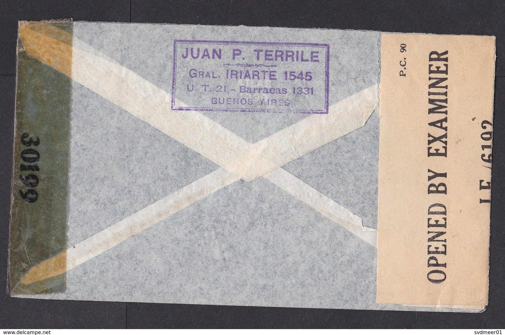 Argentina: Airmail Cover To USA, 1943, 4 Stamps, Double Censored, 2x Censor Tape, Via Panagra (traces Of Use) - Brieven En Documenten