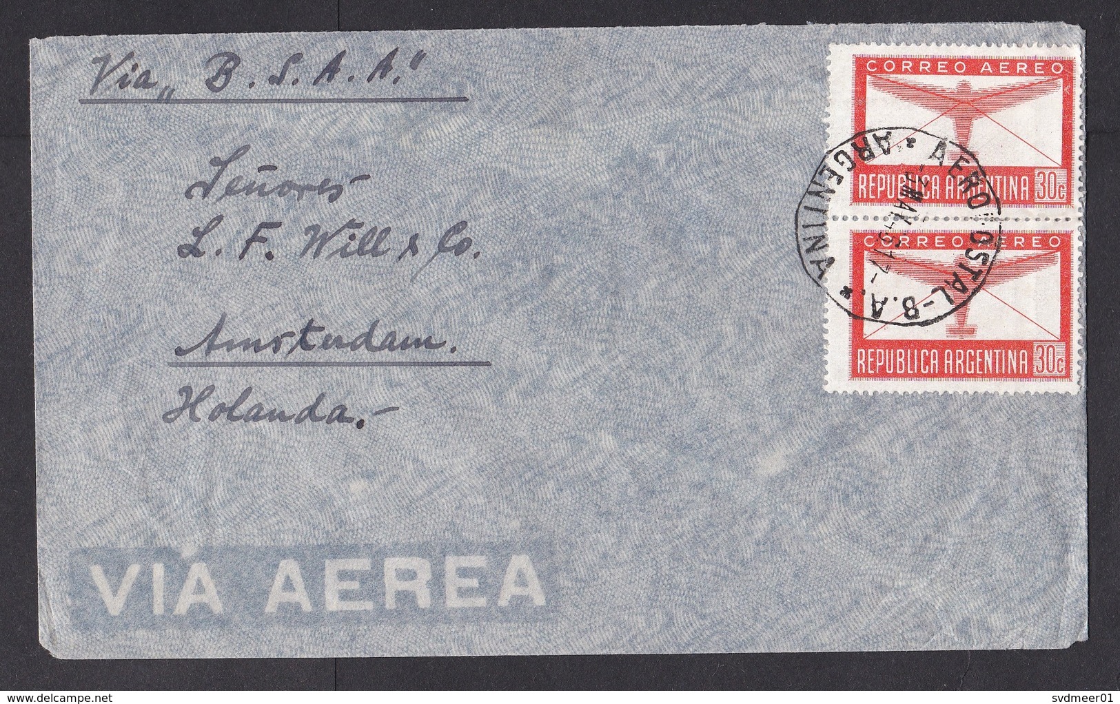 Argentina: Airmail Cover To Netherlands, 1945, 2 Stamps, Via BSAA Airlines (traces Of Use) - Brieven En Documenten