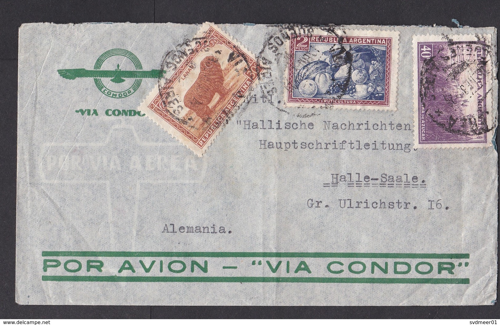 Argentina: Airmail Cover To Germany, 1939, 3 Stamps, Via Condor (minor Damage) - Brieven En Documenten