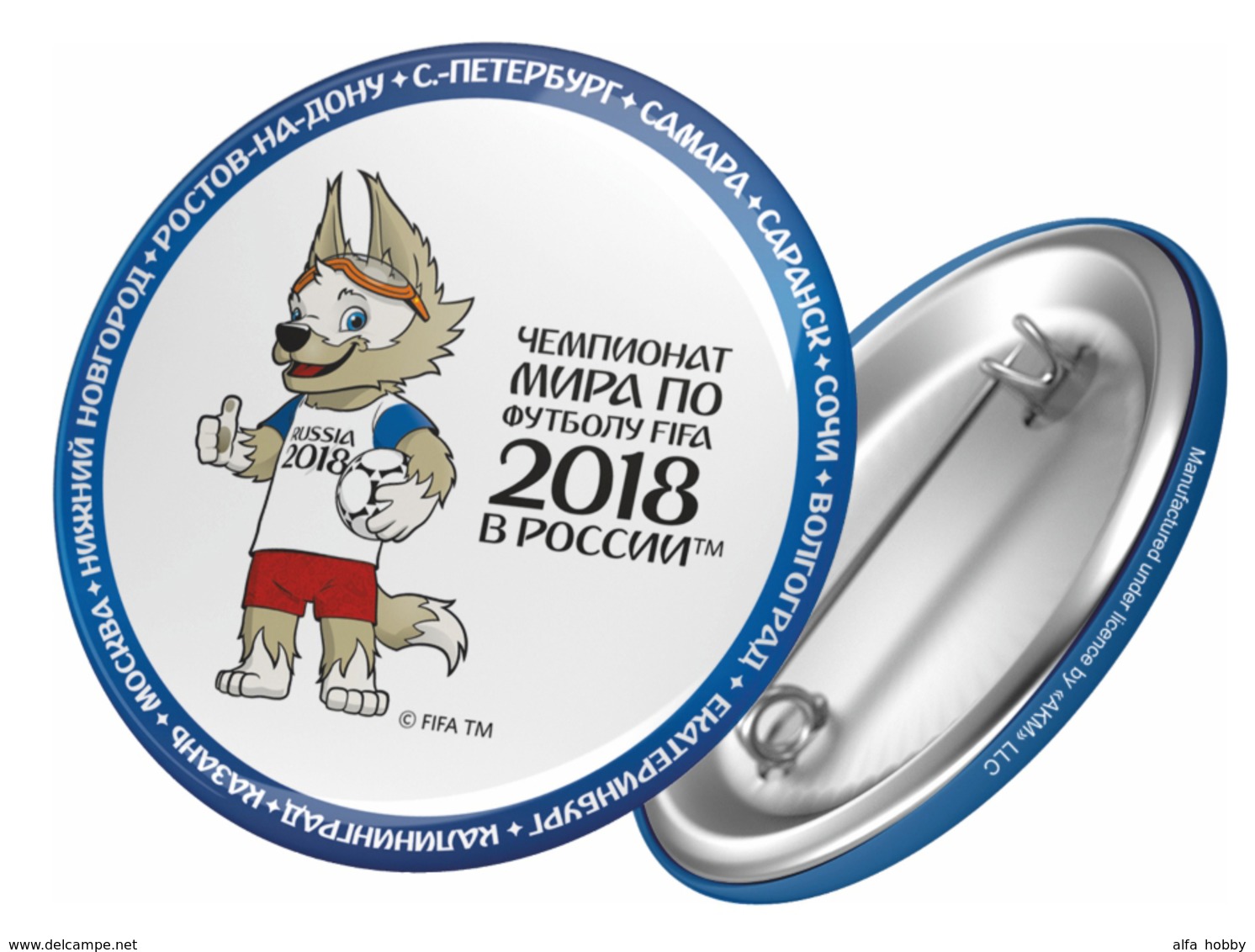 Russia 2018 World Cup 2018 Zabivaka, 44mm, White-blue, Patch, Badge - Russia