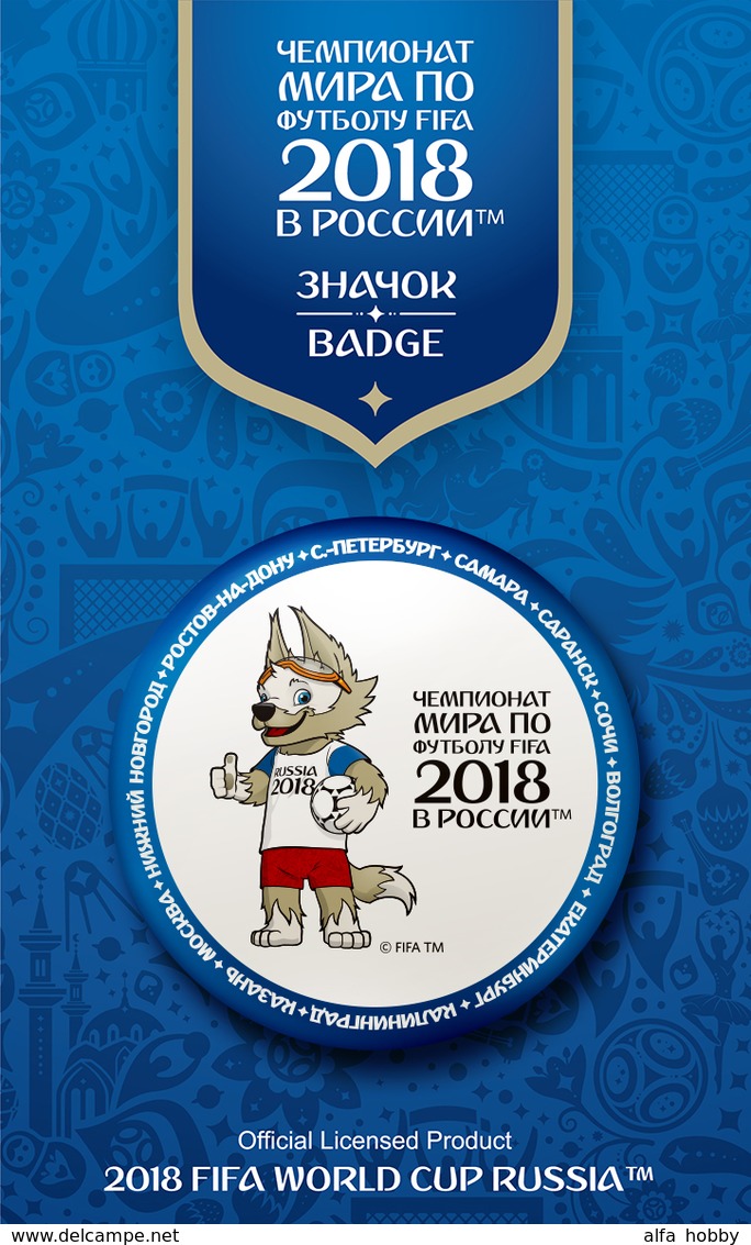 Russia 2018 World Cup 2018 Zabivaka, 44mm, White-blue, Patch, Badge - Russia