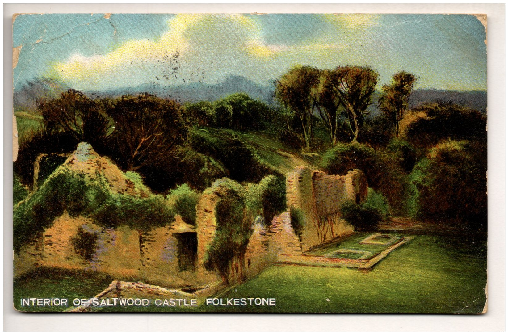 OLD 1906 POSTCARD INTERIOR OF SALTWOOD CASTLE FOLKESTONE KENT NR DOVER SANDGATE HYTHE - - Folkestone