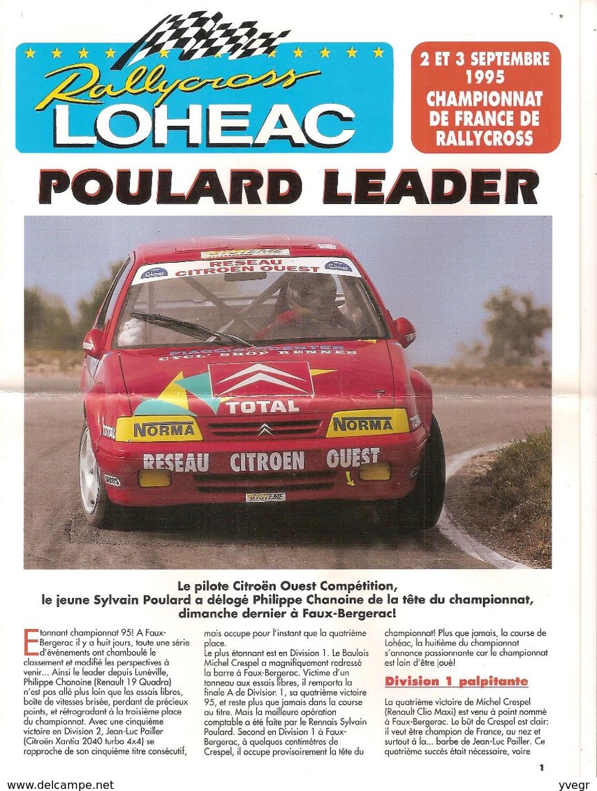 Programe Du Championnat De France De Rallycross LOUDEHAC 2/3 Sept 1995 POULARD Leader Sur CITROËN - Livres