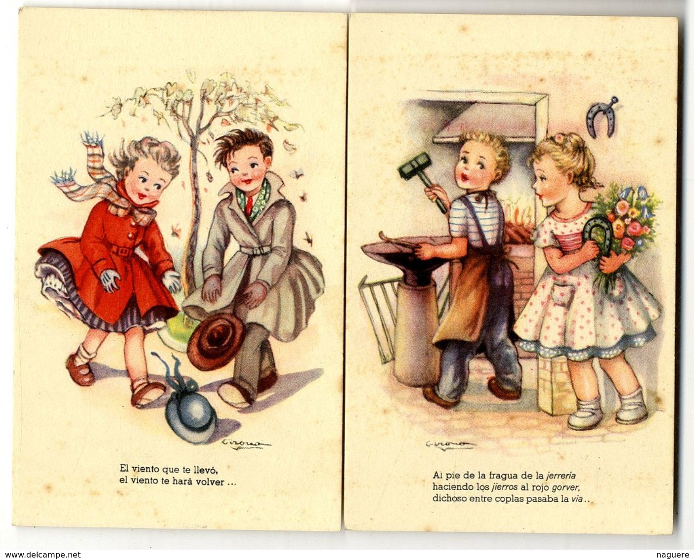 ENFANTS  2 CARTES ANCIENNES  SIGNEE GIRONA  TRES BELLE ILLUSTRATION - Humorous Cards