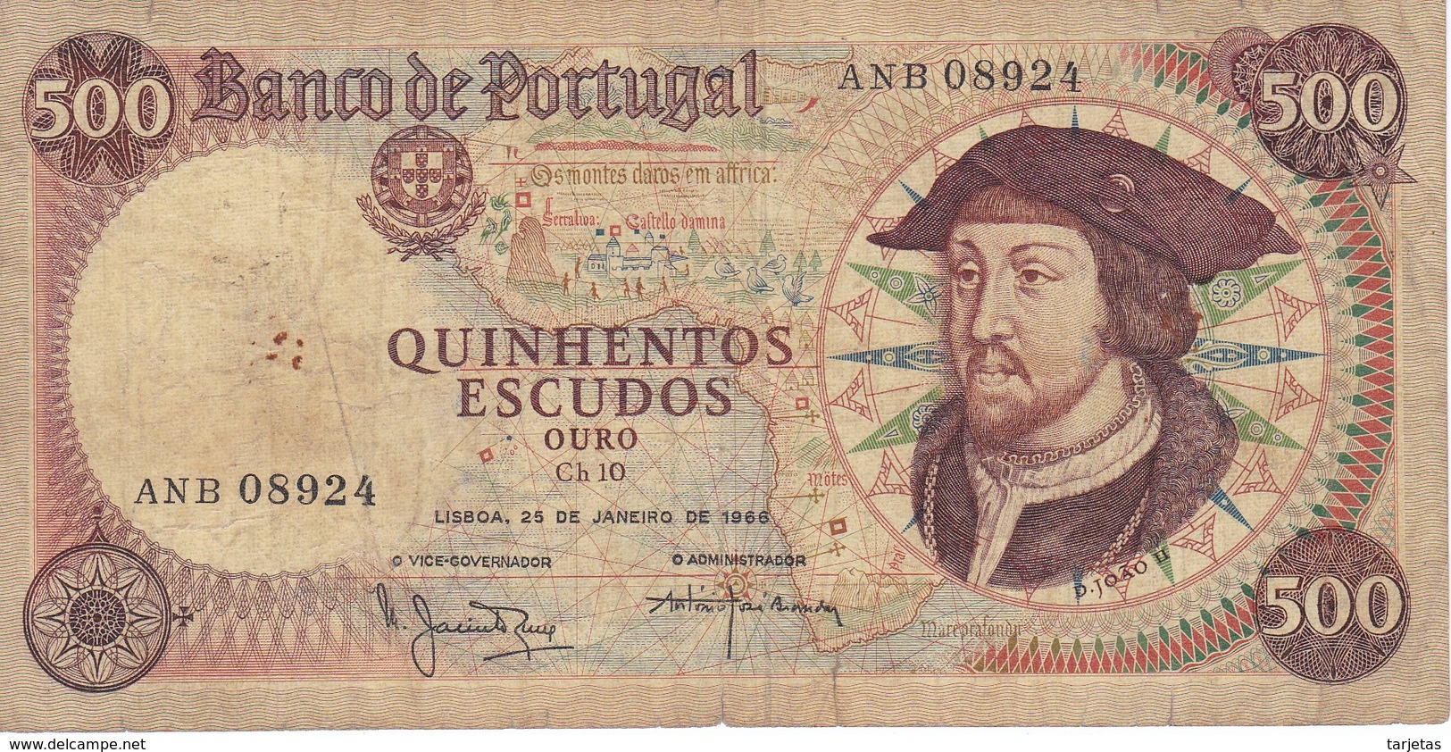 BILLETE DE PORTUGAL DE 500 ESCUDOS  DEL AÑO 1966  (BANKNOTE-BANK NOTE) - Portogallo