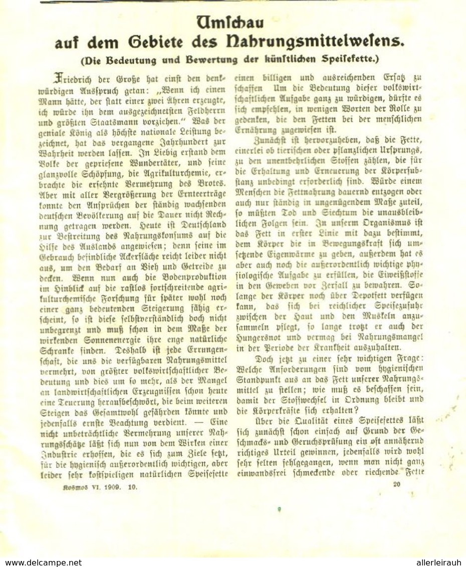 Umschau Auf Dem Gebiete Des Nahrungsmittelwesens / Artikel, Entnommen Aus Kalender /1909 - Empaques