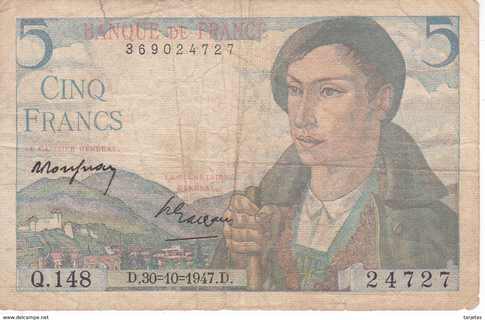 BILLETE DE FRANCIA DE 5 FRANCS DEL 30-10-1947 (BANKNOTE) BERGER - 5 F 1943-1947 ''Berger''