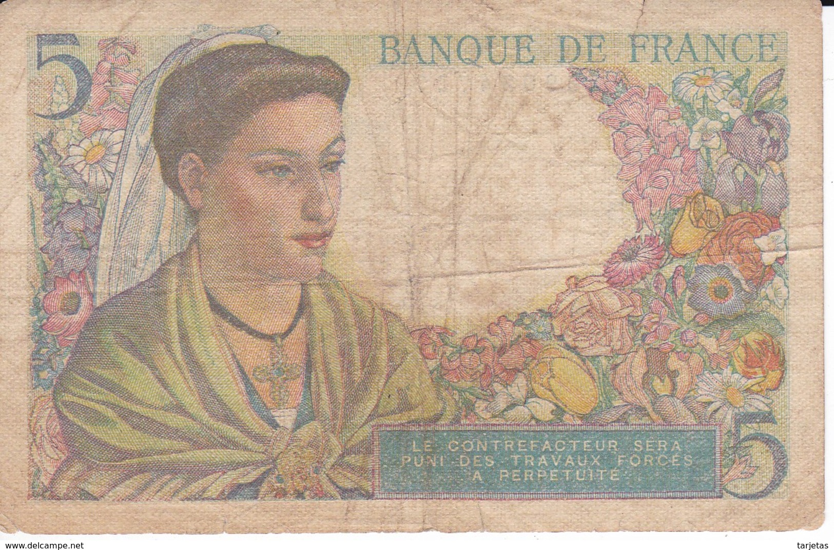 BILLETE DE FRANCIA DE 5 FRANCS DEL 30-10-1947 (BANKNOTE) BERGER - 5 F 1943-1947 ''Berger''