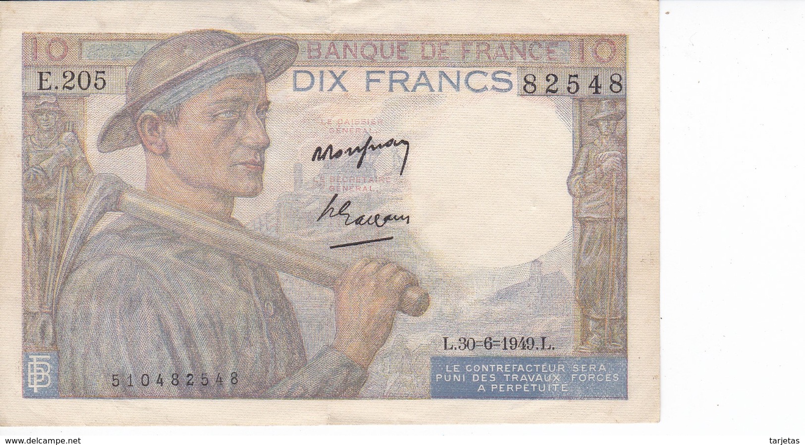 BILLETE DE FRANCIA DE 10 FRANCS DEL 30-6-1949 (BANKNOTE) MINEUR - 10 F 1941-1949 ''Mineur''