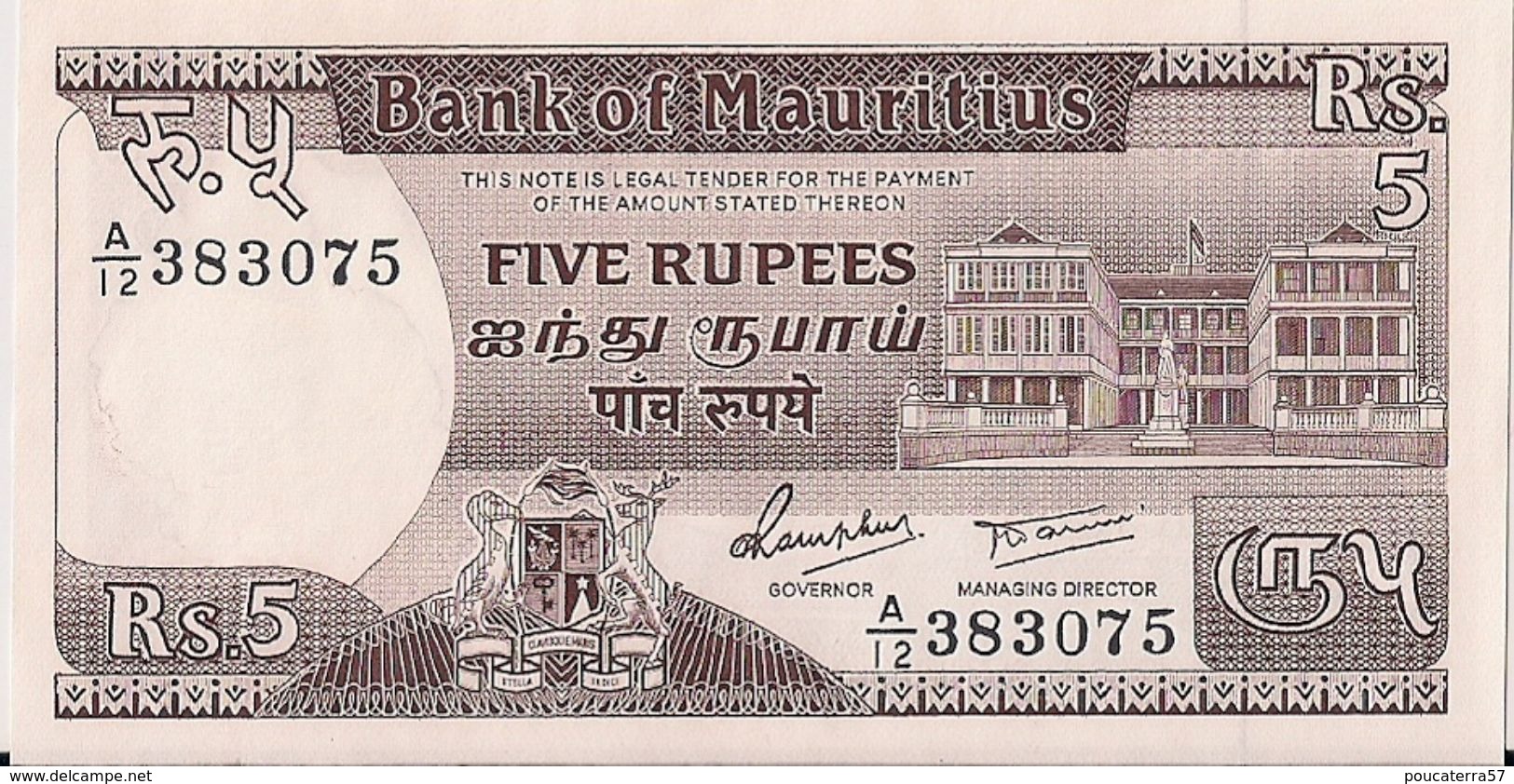 MAURITIUS=N/D    5  RUPEES         P-34     UNC - Mauritanie