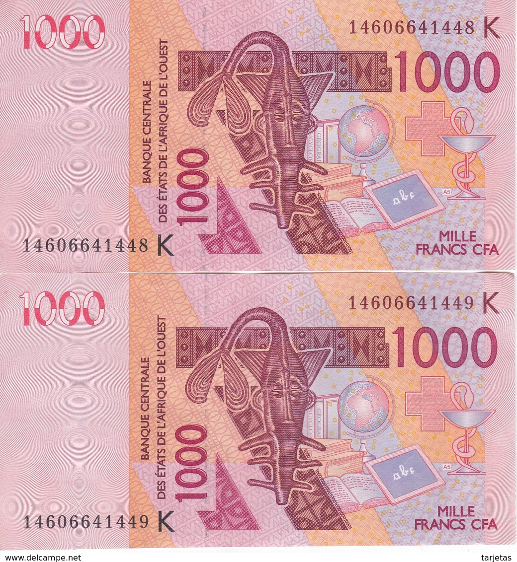 PAREJA CORRELATIVA DE SENEGAL DE 1000 FRANCS DEL AÑO 2003 CALIDAD EBC (XF) (CAMELLO-CAMEL) (BANK NOTE) - Senegal