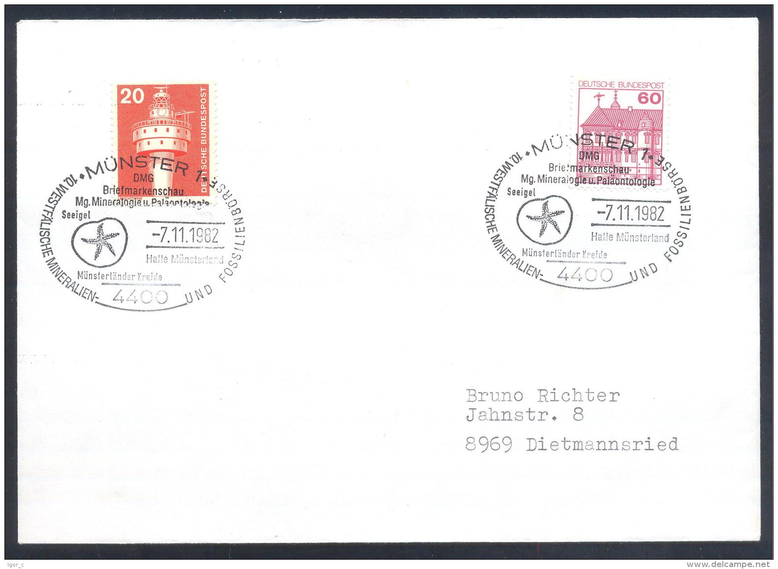 Germany Deutschland 1982 Cover: Fosils Fossilien Borse Minerals Mineraux Paleontolgy Mineralogy SEEIGEL Munster - Mineralien