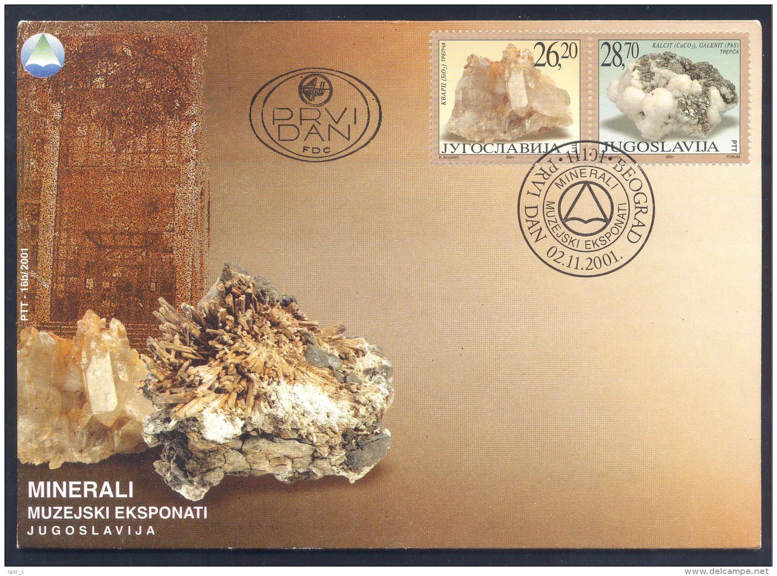 Yugoslavia 2001 Cover: Minerals Mineraux Palaentology Mineralogy ;  Kvarc, Kalcit - Mineralien