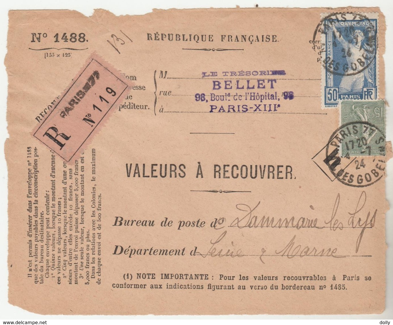 Timbres >Europe > France  Variétés Et Curiosités > Curiosités: 1921-30 Lettres & Documents Nr186-130 COTE 41€ - Lettres & Documents