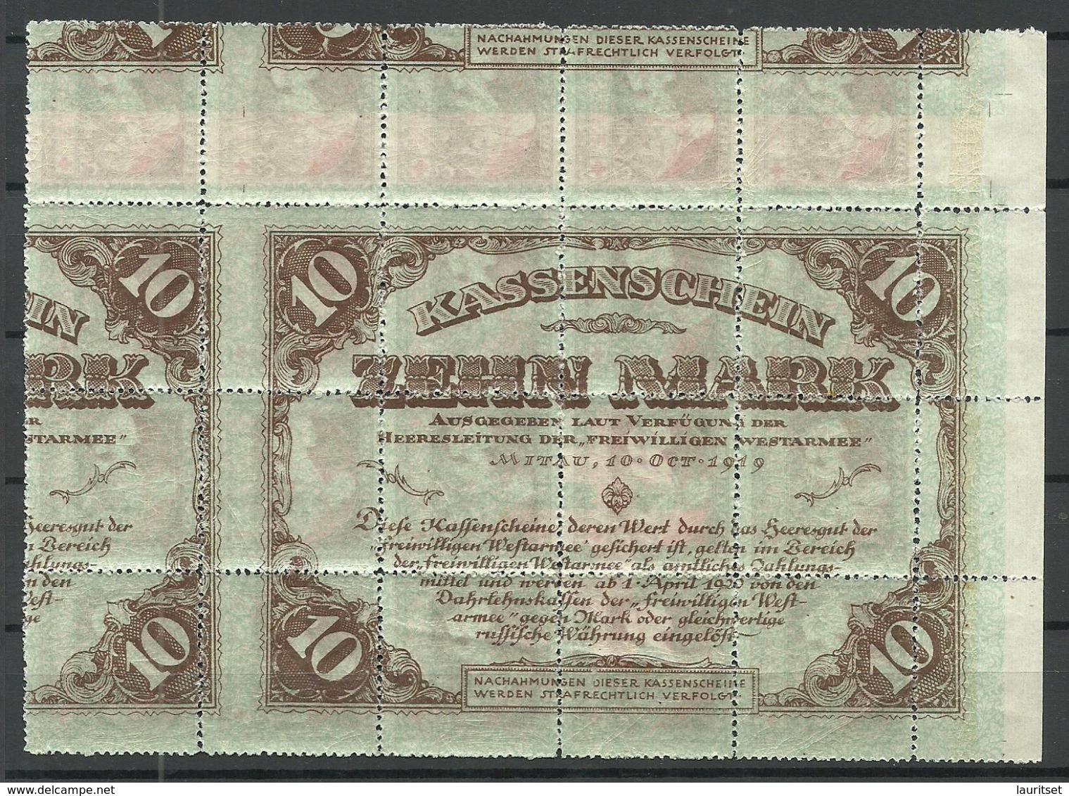 Lettland Latvia 1920 Michel 51 As 20-Block Complete Bank Note And More... MNH - Lettonie