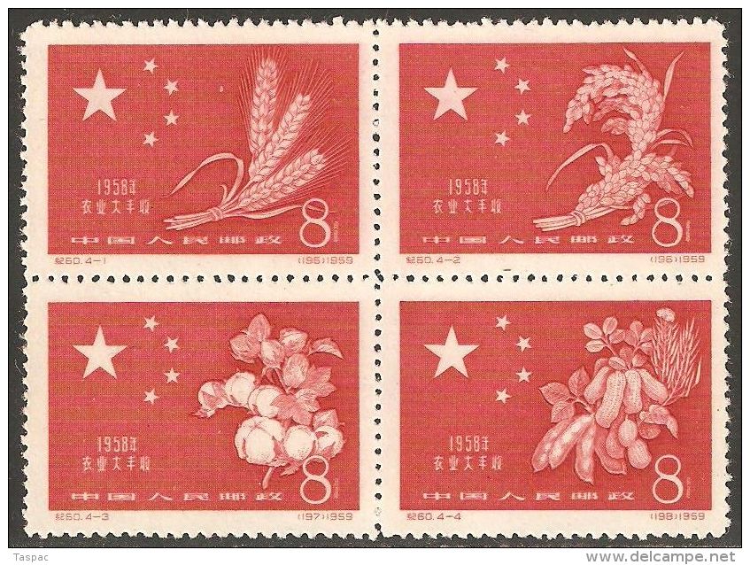 China P.R. 1959 Mi# 437-440 (*) Mint No Gum - Block Of 4 - Successful Harvest, 1958 - Ungebraucht